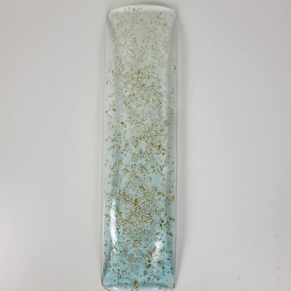 Fused Art Glass Server Dish Tray Plate Blue Ombre Clear Glass Rectangle - Picture 6 of 9